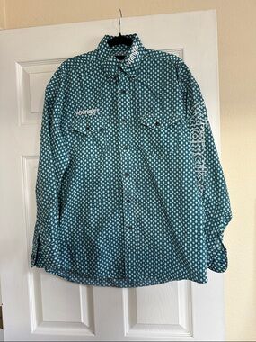Wrangler Teal Geometric Print Western Shirt